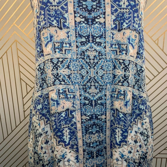 Lavender Brown Blue Geometric Paisley Print Dress - Picture 3 of 12